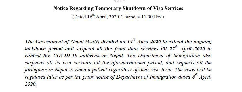 Tourist VISA notice Nepal